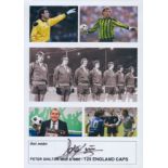 Peter Shilton signed 12x8 inch montage photo picturing the England legendary goalkeeper during his