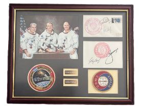 Apollo/Soyuz signed presentation piece. Includes signed photo of Stafford, Brand and Slayton autop