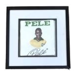 Pele signed pennant. Mounted and framed to approx size 12x12inch. Few knocks to frame but not