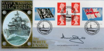 Sir Nigel Essenhigh signed FDC. Flags and Ensigns self adhesive retail booklet. The White Ensign.