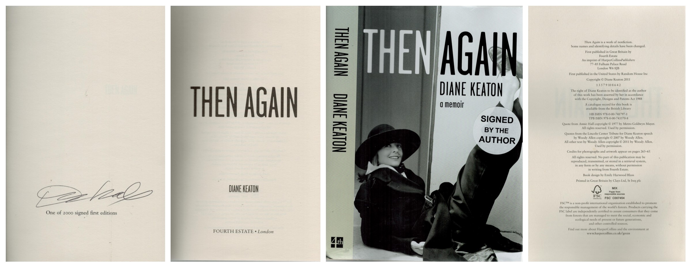 Diane Keaton signed Hardback Book Then Again Diane Keaton a memoir. One of 2000 signed first