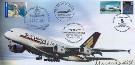 Michael Dodd signed FDC. Sydney to Singapore. First Passenger Flights. Four postmarked 25th and 26th