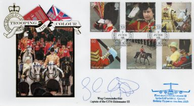 Wing Commander Gair signed. Trooping The Colour. Double postmarked 7th June 05 Buckingham Cover.