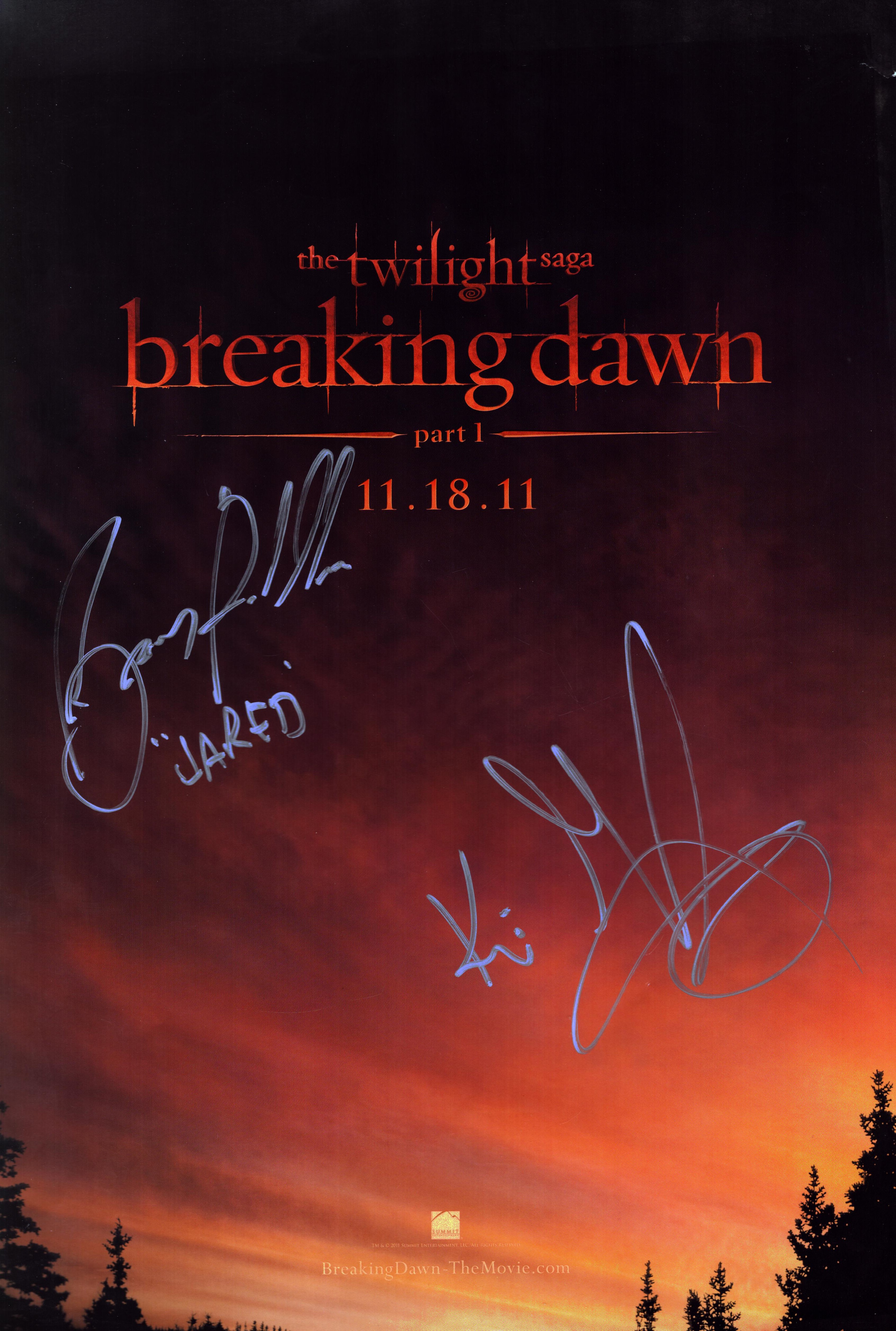 The Twilight Saga: Breaking Dawn part 1 multi signed 17x11.5 inch movie poster. Signatures include