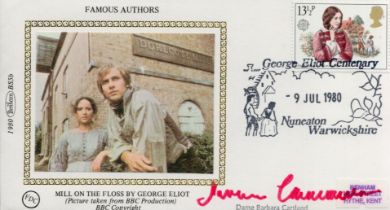 Dame Barbara Cartland signed FDC. Famous Authors Mill o the Floss by George Eliot. Single postmarked