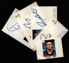 Football - Barcelona - Champions League 2000-2001. Four signed cards, three 6x3.5 inches, one