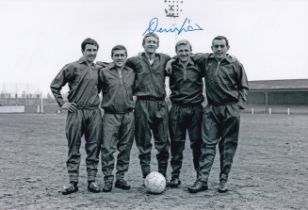 Football Autographed DENIS LAW 12 x 8 Photo : B/W, depicting Scotland's forwards Willie Henderson,