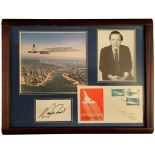 David Frost framed signature piece including 4x2.5 inch signature card, GPO Concorde First Day