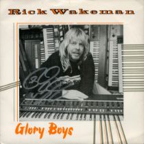 Rick Wakeman signed 45rpm record sleeve of Glory boys. Record included. English keyboardist and