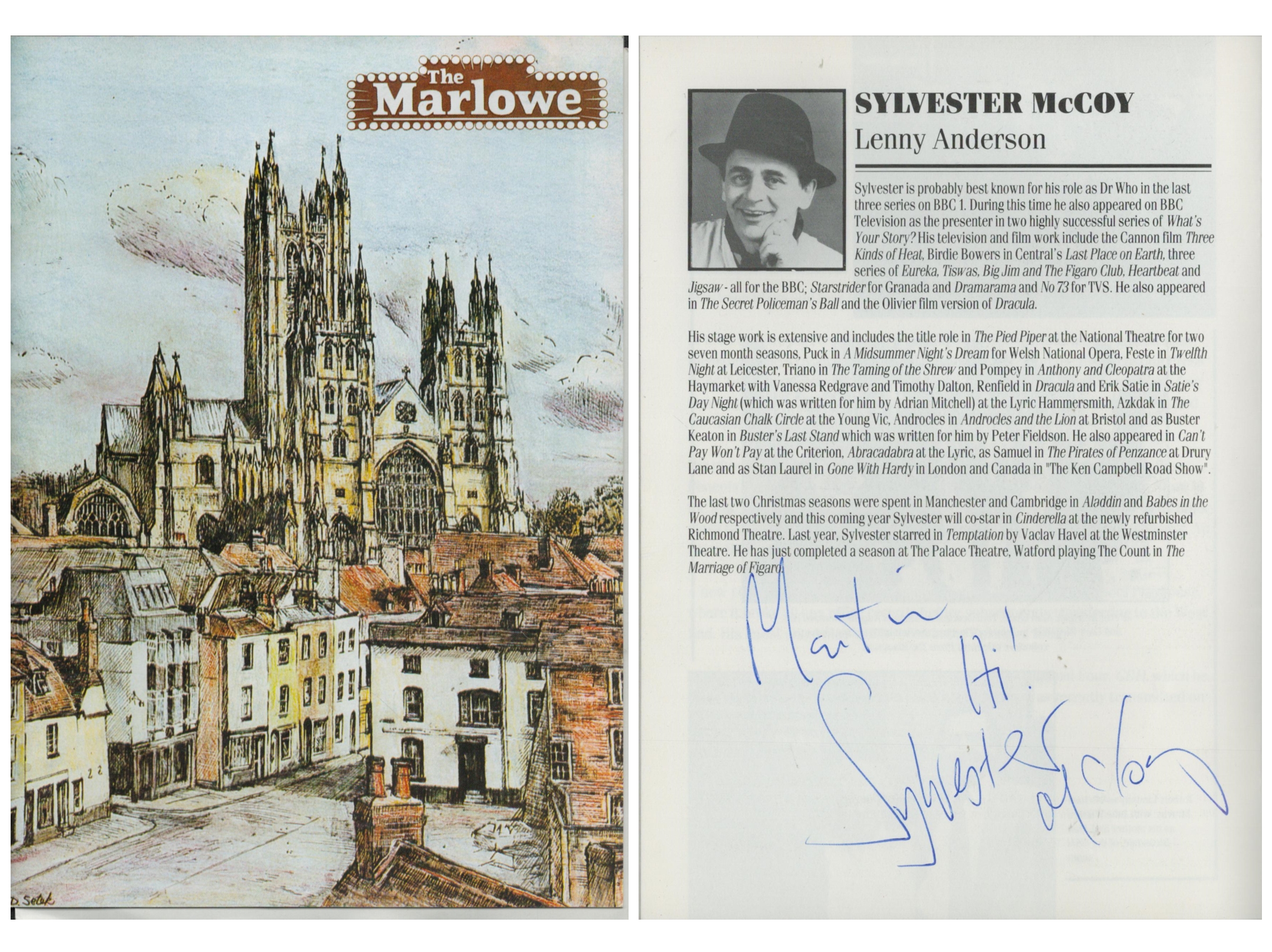 Sylvester McCoy signed Programme. The Marlowe Theatre Canterbury. 'Having A Ball'. Dedicated. Is a