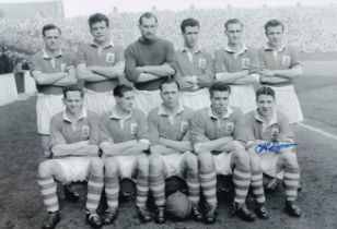 Football Autographed ALEX GOVAN 12 x 8 Photo : B/W, depicting Birmingham City players posing for