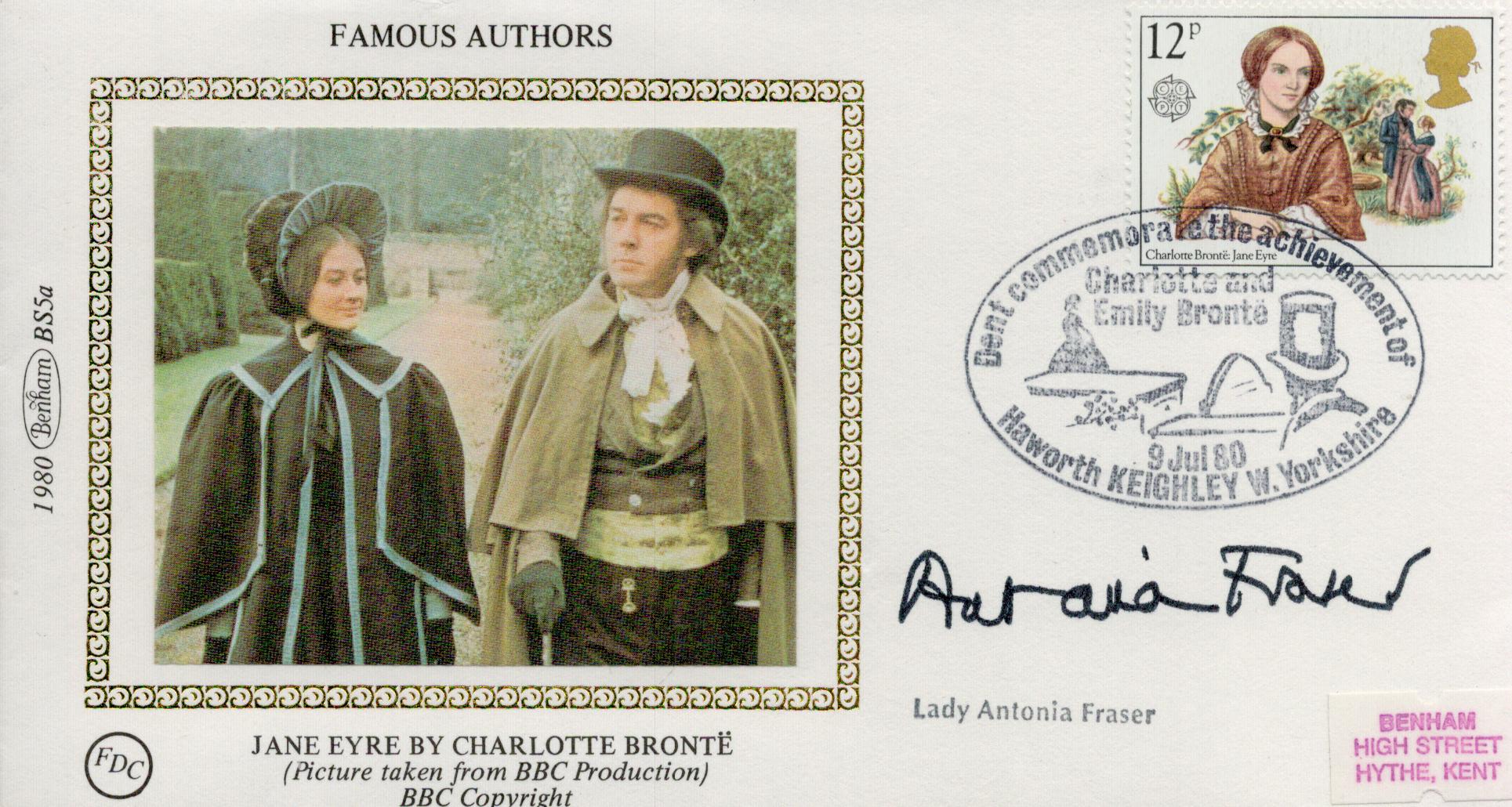 Lady Antonia Fraser signed FDC. Famous Authors Jane Eyre by Charlotte bronte. Single postmarked