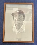 Cricket. Geoff Boycott and Artist Mike Stead Signed Geoff Boycott Black and White 438/850 Print.