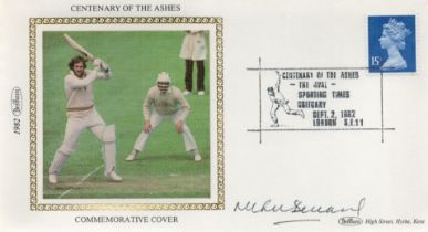 Micky Stewart signed FDC. Centenary of the Ashes. Single postmarked 2nd September 1982 Benham Cover.