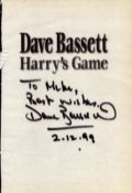 Dave Bassett signed Harry's Game title page NO BOOK. Dedicated and dated 1999. Good Condition. All