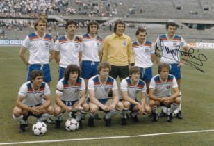 Football Autographed TREVOR BROOKING 12 x 8 Photo : Col, depicting a superb image showing England