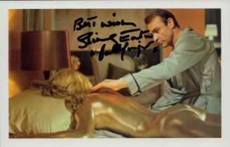 Shirley Eaton signed Colour Photo post card 6x4 Inch. Iconic 007 Goldfinger'. Good Condition. All