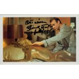 Shirley Eaton signed Colour Photo post card 6x4 Inch. Iconic 007 Goldfinger'. Good Condition. All