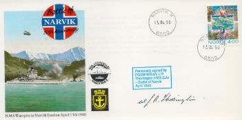 WWII POSM William J R Thorrington HMS Zulu Battle of Narvik 1940 veteran signed 50th Anniversary