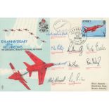 Red Arrows full team signed 1975, 10th ann scarce flown RAF WW2 Air Display cover. Good Condition.