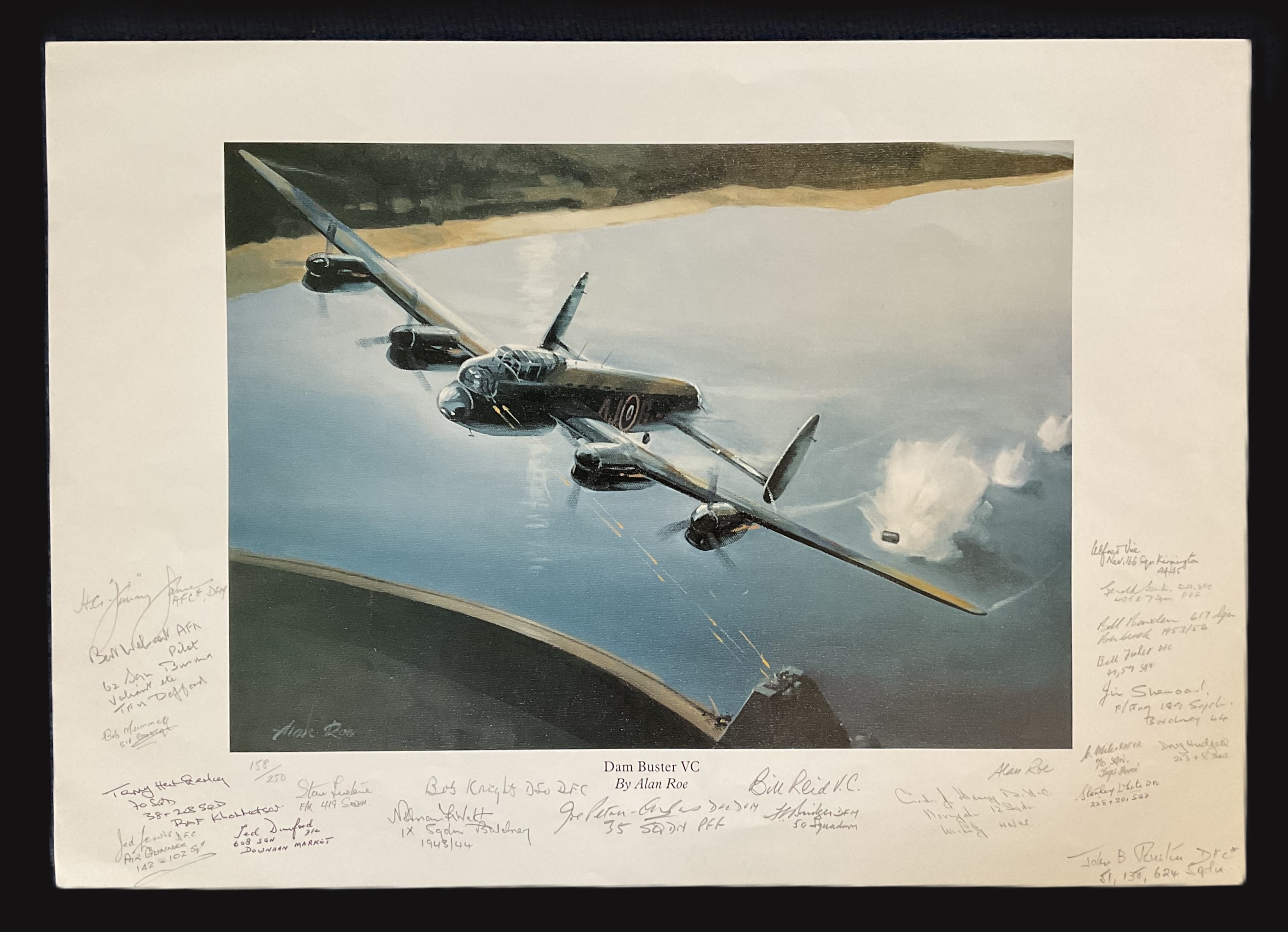 Dam Buster V. C. by Alan Roe Colour Print signed by the Artist plus 21 veterans includes Stanley