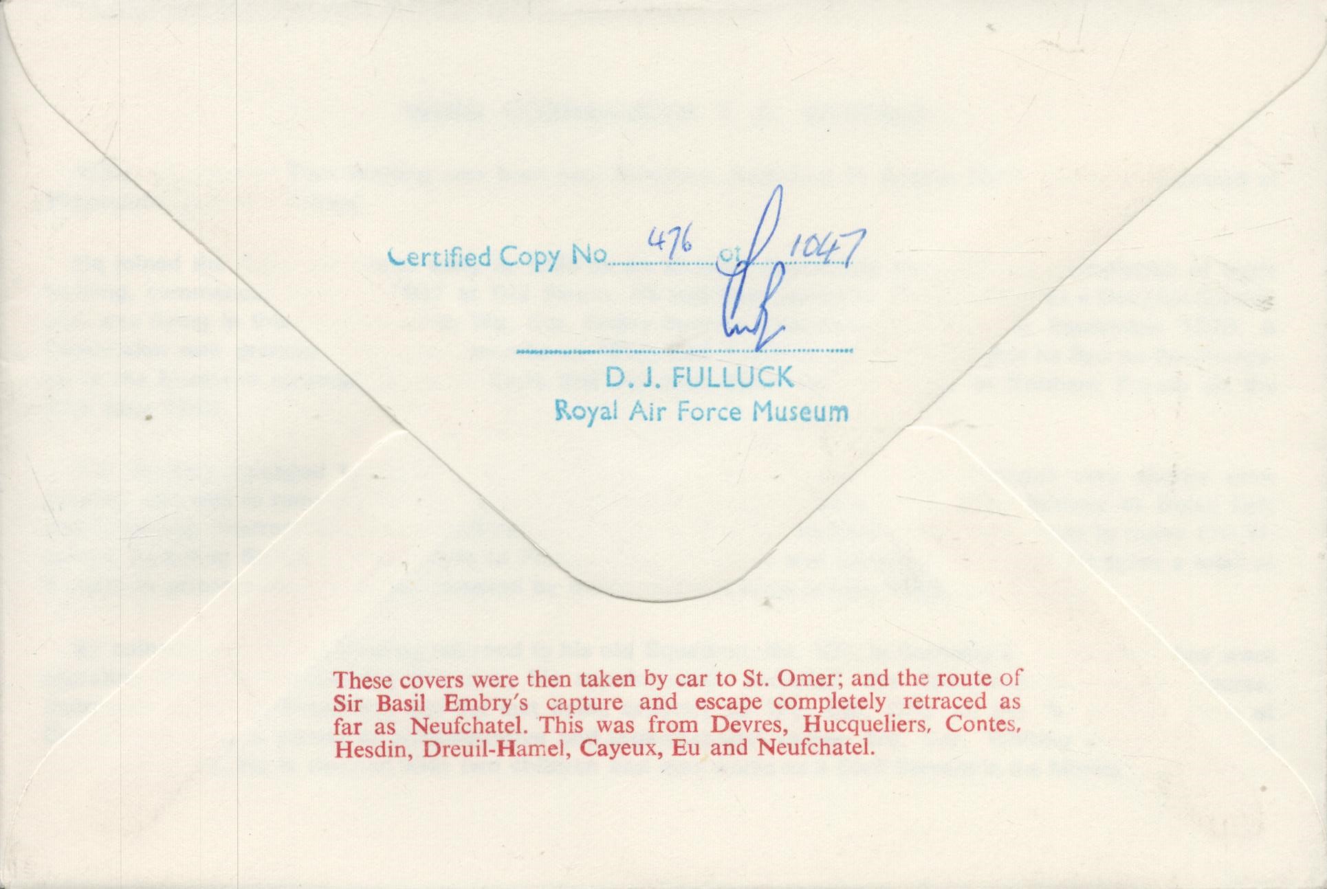 Wing Commander T A Whiting Signed & Flown Cover Air Chief Marshall Sir Basil E Embry 21st Feb - Image 2 of 2