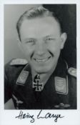 WWII Major Heinz Lange signed 6x4 inch black and white photo. Luftwaffe fighter ace. Good Condition.