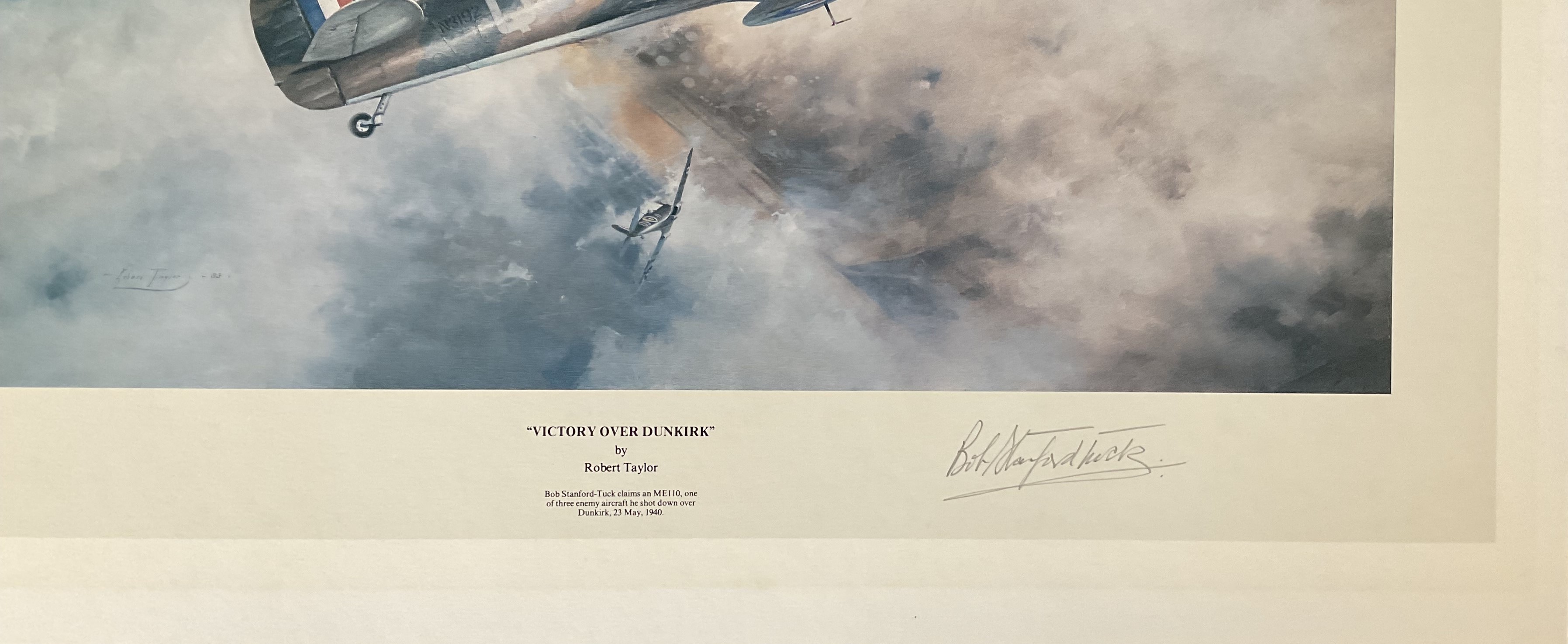 Victory over Dunkirk Colour Print signed by the Artist plus Bob Stanford-Tuck approx size 18 x 23 - Image 2 of 2