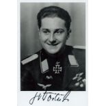 WWII Oberleutnant Franz Woidich signed 6x4 inch black and white photo. Luftwaffe fighter ace. Good