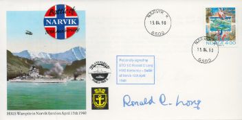 WWII STO 1/C Ronald C Long HMS Kimberley Battle of Narvik 1940 veteran signed 50th Anniversary