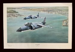 Sea Harrier by Robert Taylor Colour Print signed by the Artist plus Lt Cdr Hugh Slade approx sizes