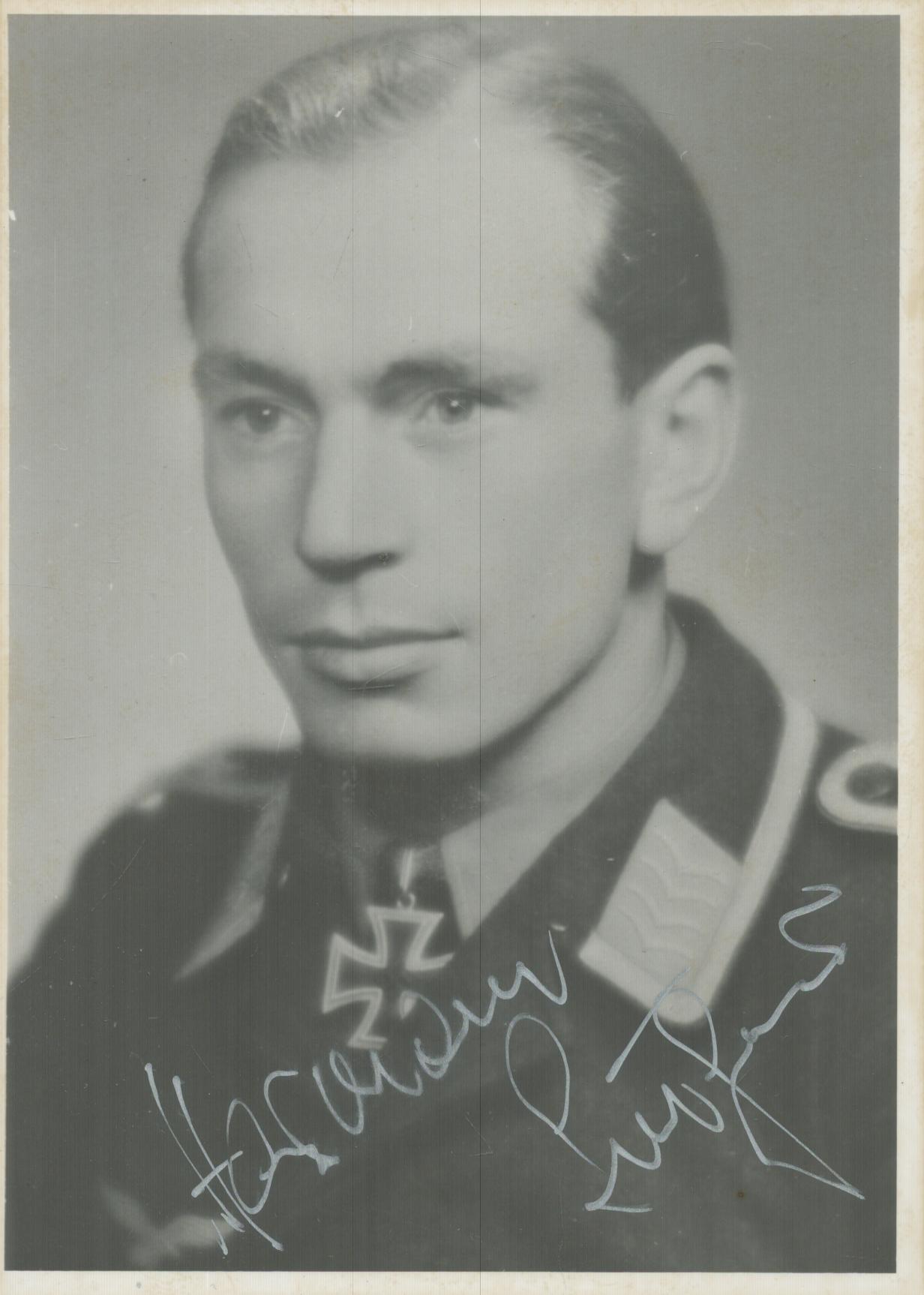 WWII Leutnant Hermann Buchner signed 6x4 inch black and white photo. Good Condition. All