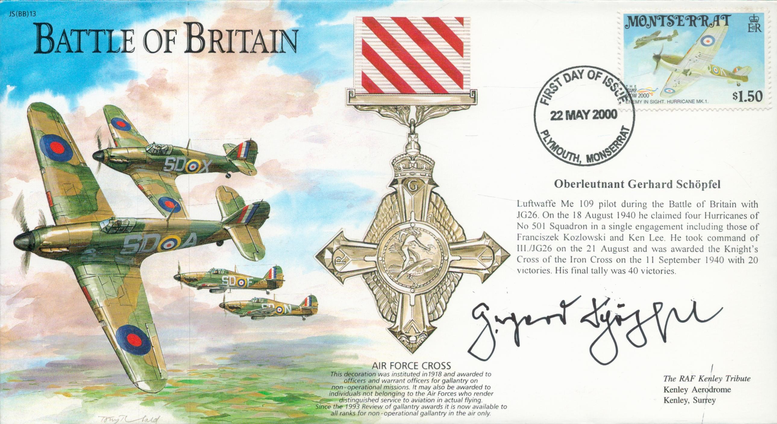 Luftwaffe Gerhard Schopfel KC JG26 WW2 RAF Battle of Britain fighter ace signed 2000 Battle of