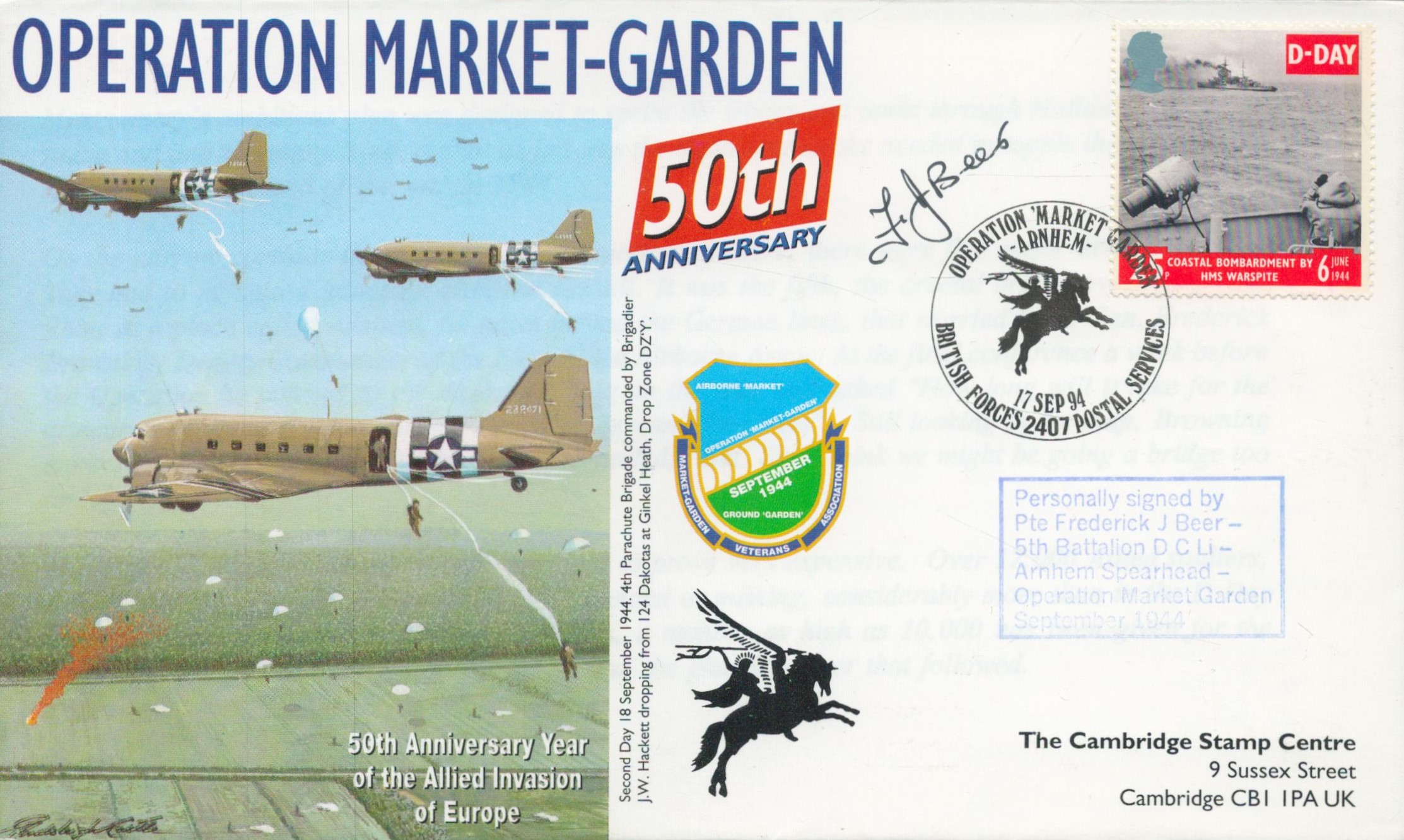 Operation Market Garden Signed F J Beer Arnhem Spearhead Sept 1944 5th Battalion D C U Arnhem