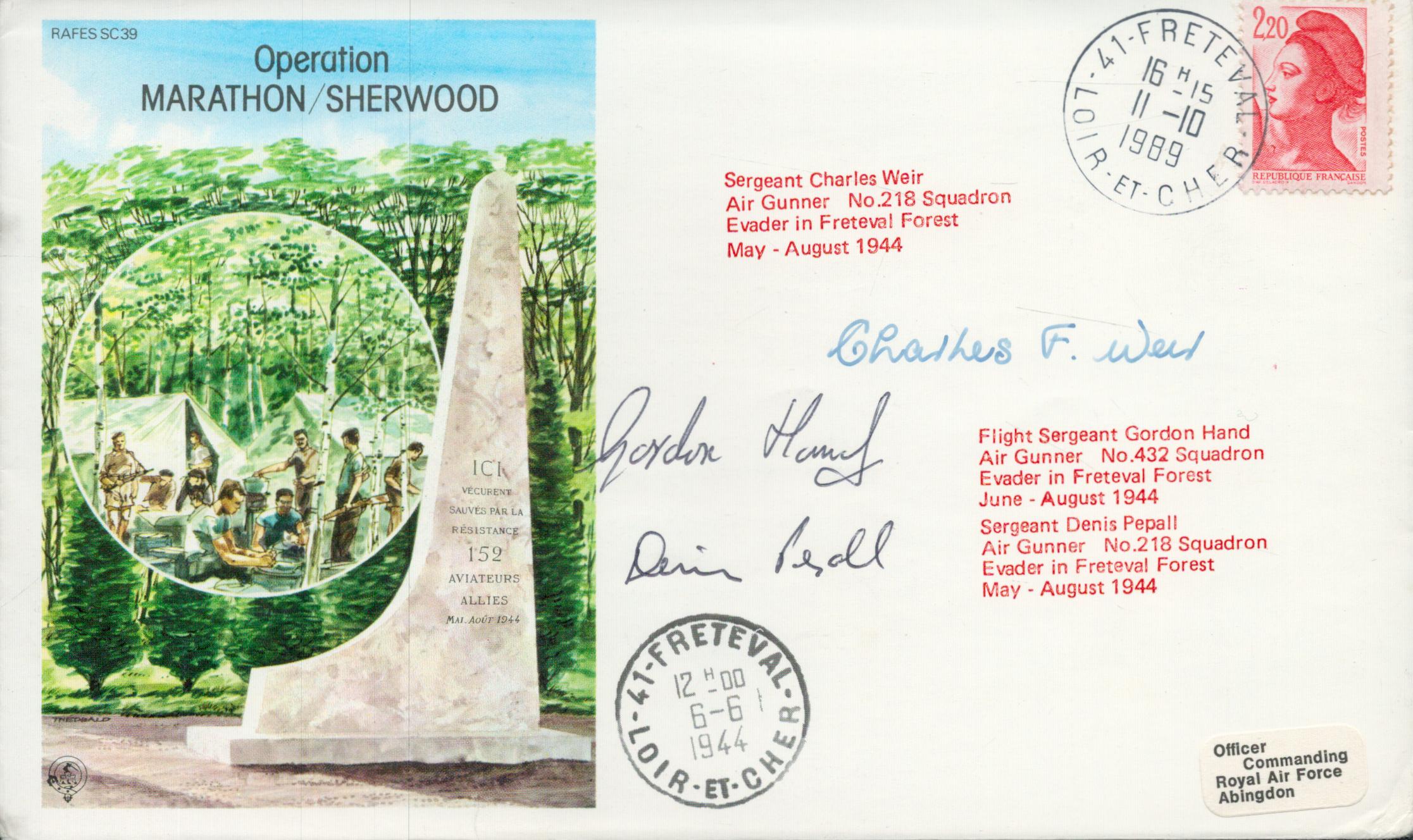 WWII Operation Marathon/Sherwood (RAFES SC39 ) multi signed FDC signatures include Sergeant