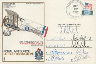 Red Arrows full 1972 team signed RAF Little Rissington Gloster Gamecock flown RAF WW2 cover. Good