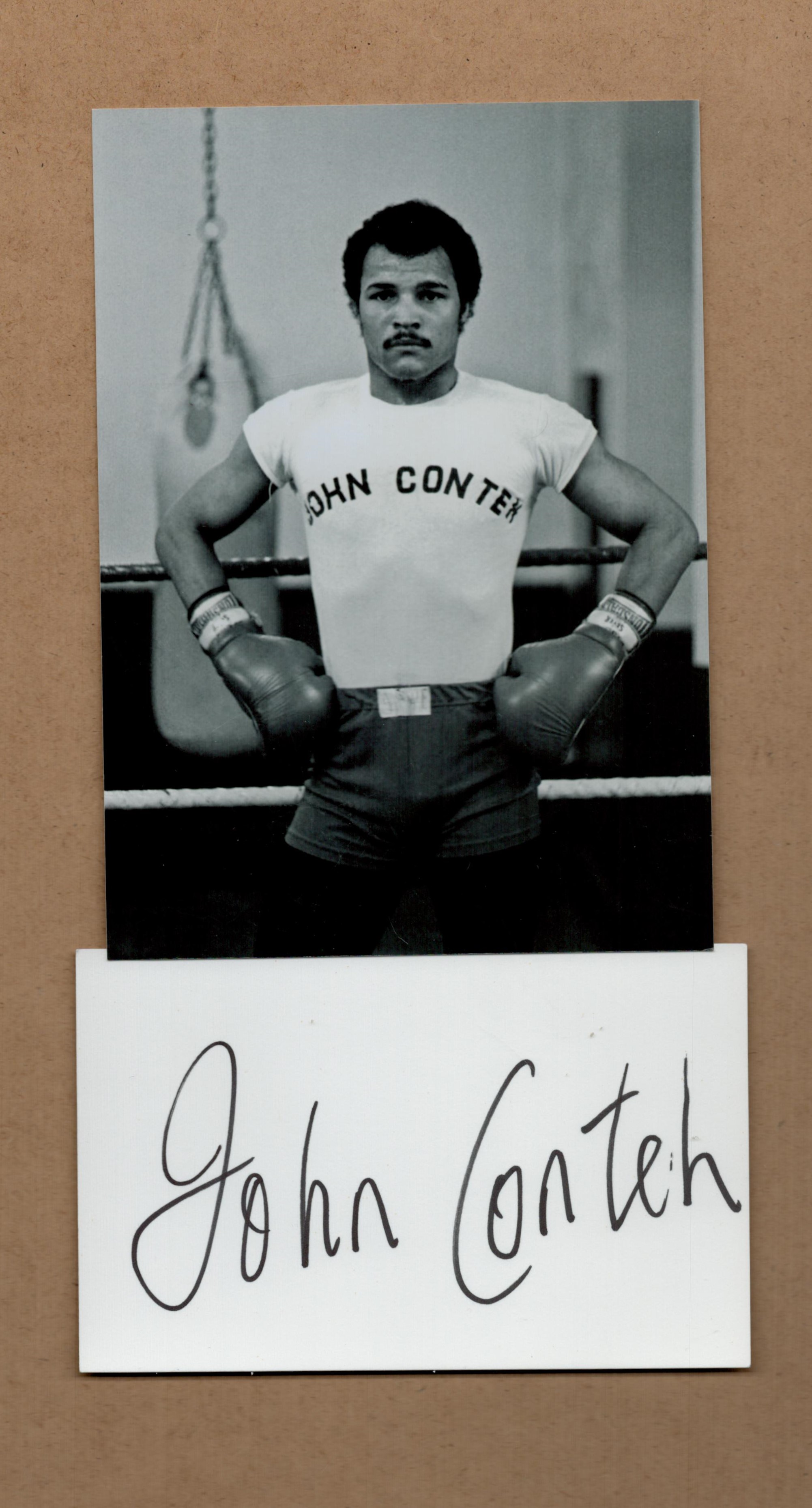 John Conteh Wbc champion 1974-77 signed card with boxing photo. Good condition Est.