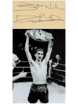 Dave 'boy' McAuley ibf champion 1989-92 signed card with boxing photo. Good condition Est.