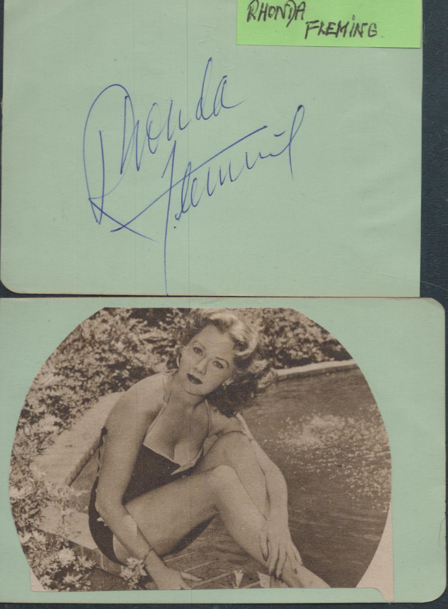 Rhonda Fleming signed album page with small 3x4 black and white unsigned photo. Good condition Est.