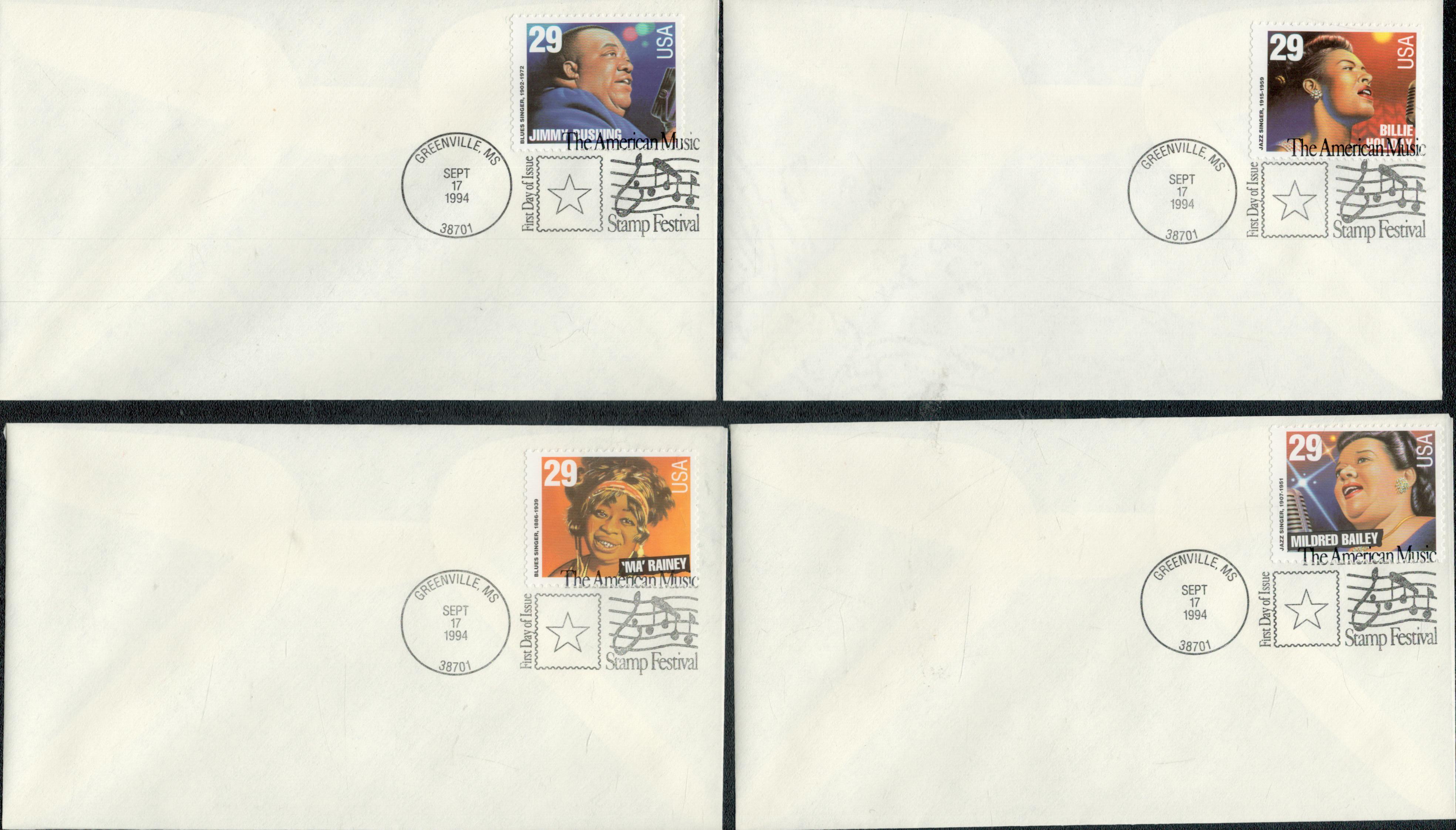 American Music stamp FDC collection. 7 in total. UNSIGNED. Good condition Est.