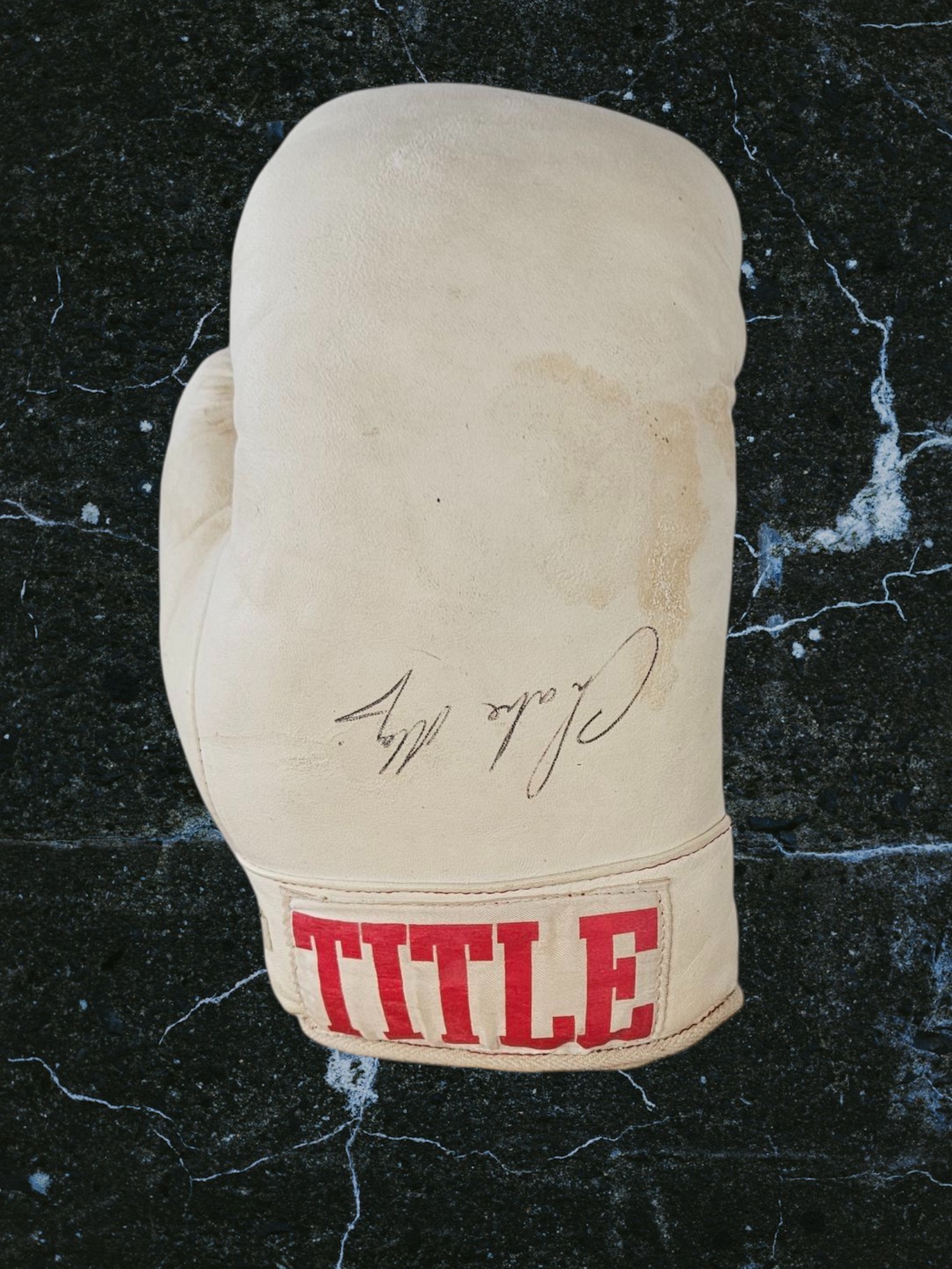 Charlie Magri signed white signed Title boxing glove. Carmel Magri (born 20 July 1956), who boxed