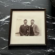 Jack Dempsey and Max Schmeling 13x13 inch framed and mounted black and white photo unsigned.