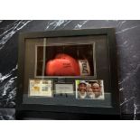 Michael Watson signed red everlast boxing glove and FDC in 24x20x5 inch mounted box display.