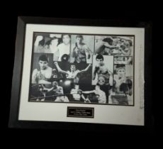 British Legends multi signed 22x18 inch ovverall framed and mounted montage black and white photo