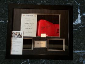 John Conteh signed red VIP boxing glove in 24x20x5 inch box display.