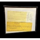 Joe Frazier signed cheque. Framed with 2 other pieces. Approx overall size 10x8inch.
