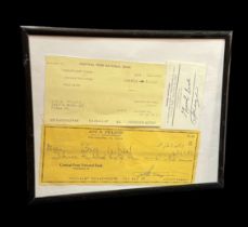 Joe Frazier signed cheque. Framed with 2 other pieces. Approx overall size 10x8inch.