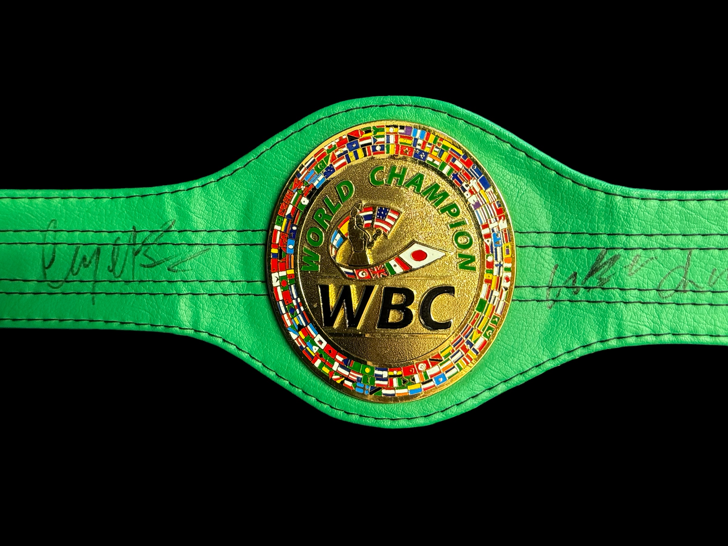 Gerry Cooney and Larry Holmes signed WBC mini replica belt. - Image 2 of 2