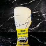 Josh Warrington signed white Leeds Warrior personalisesd boxing glove. Josh Warrington (born 14