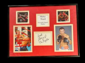 Micky Ward signed white card. Framed and mounted with 4 colour photos. Approx overall size